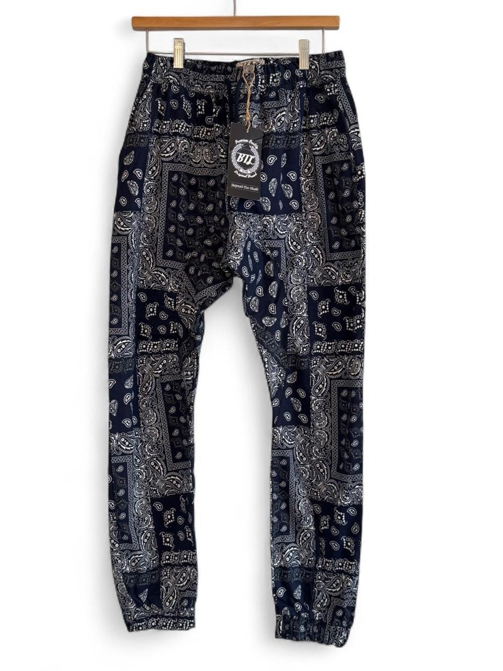 New Bandana Print Jogger Pants - Navy & White